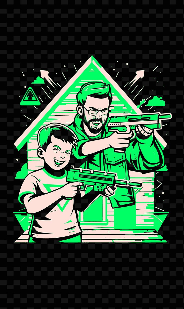 PSD padre e figlio che combattono insieme in una casa png illustration art work designs