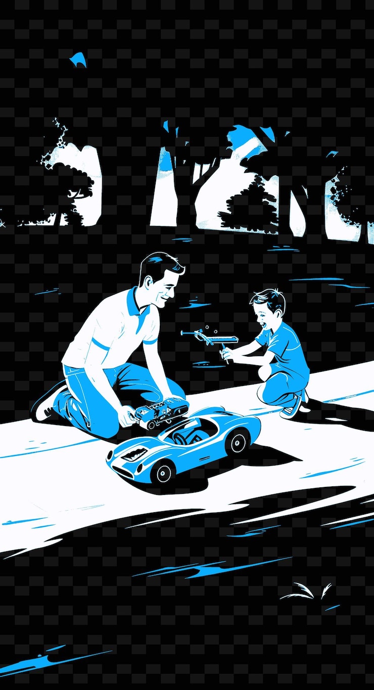 PSD padre e figlio tristanmessick che fanno una gara di auto a controllo remoto png illustration art work designs