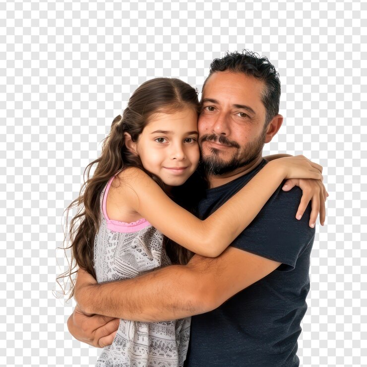 PSD padre e hija se abrazan aislados en el fondo de transparencia psd