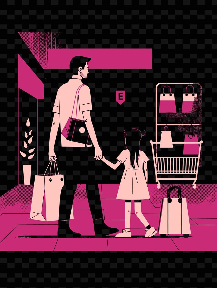 PSD padre e hija comprando juntos en un centro comercial diseños de obras de arte de ilustración de png de moda