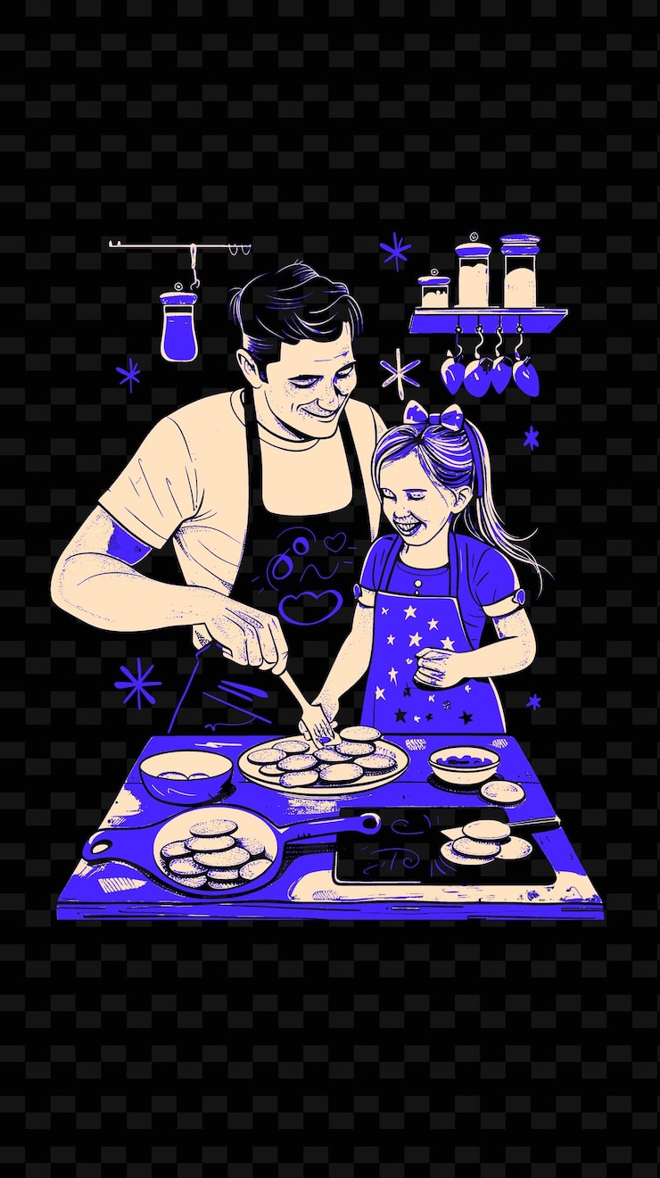 PSD padre e hija horneando galletas en una cocina con un dulce png ilustración diseños de obras de arte
