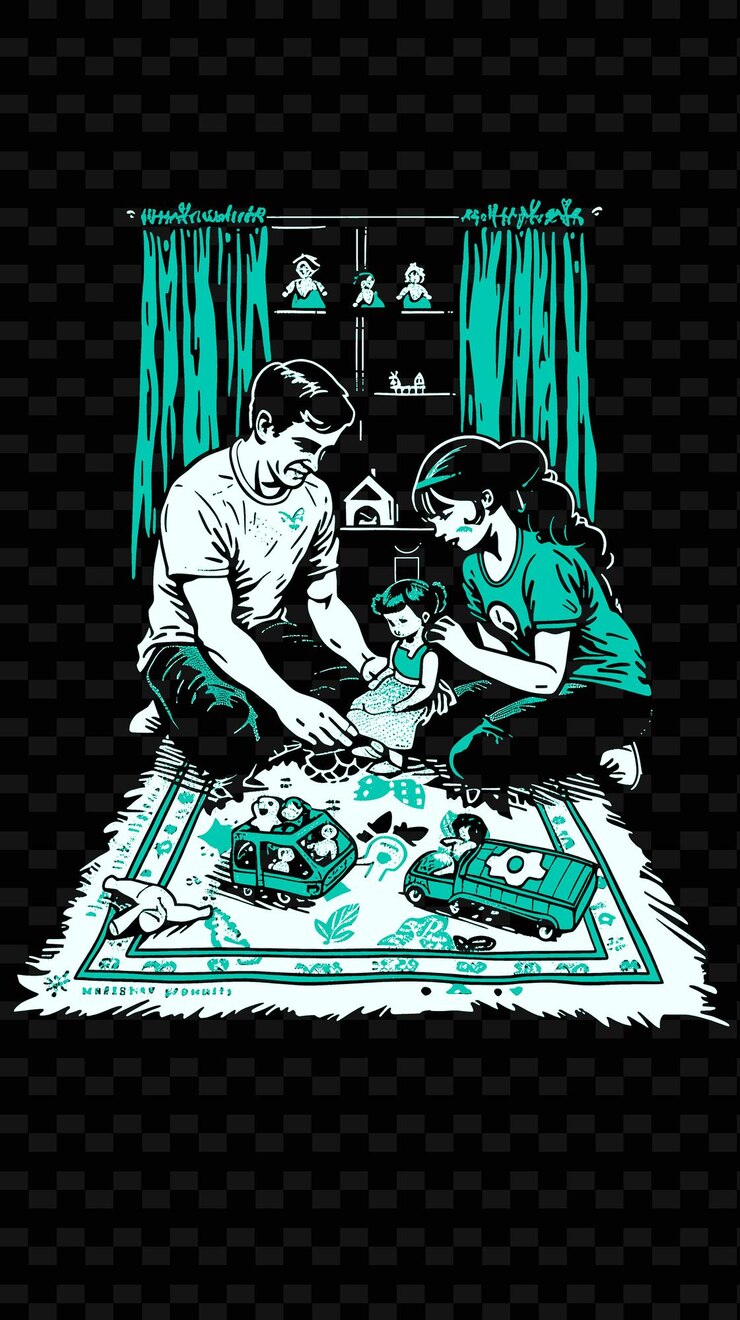 PSD padre e hija jugando con muñecas juntos en un playroo diseños de obras de arte de ilustración png