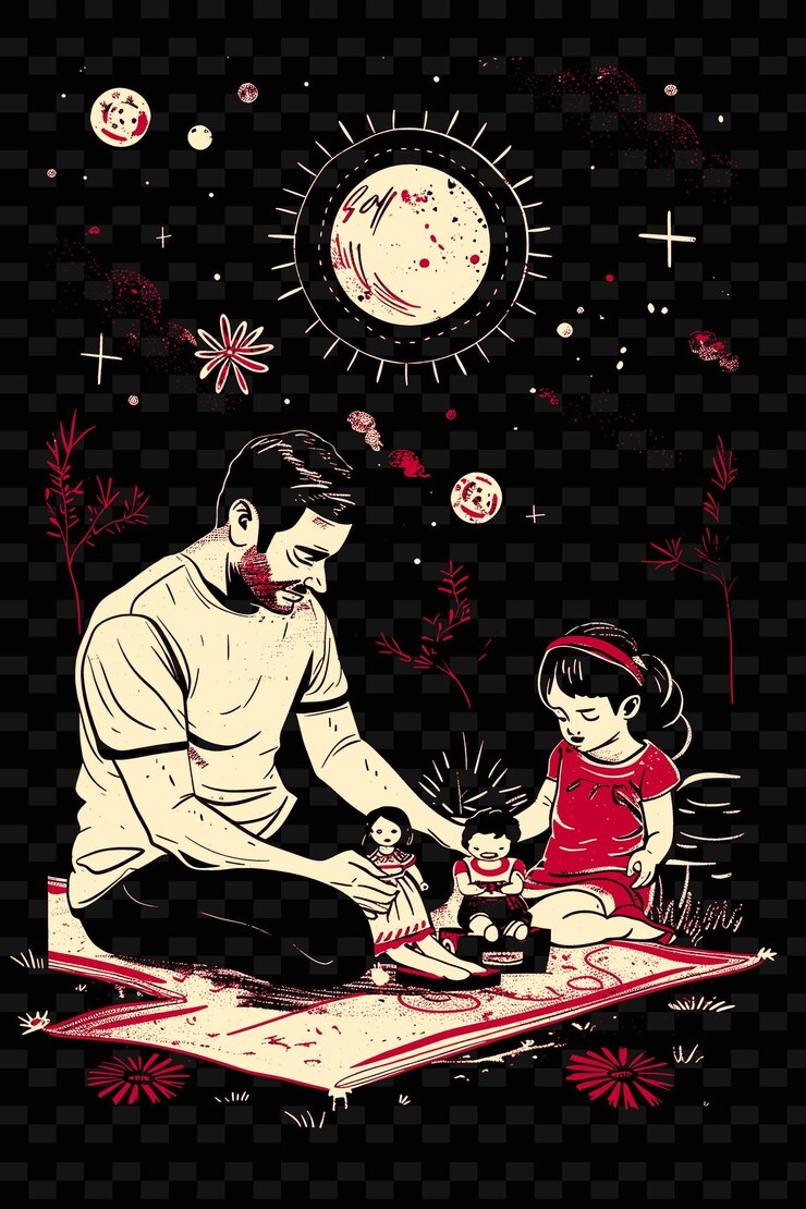 PSD padre e hija jugando con muñecas en un vivero con un n png ilustración diseños de obras de arte