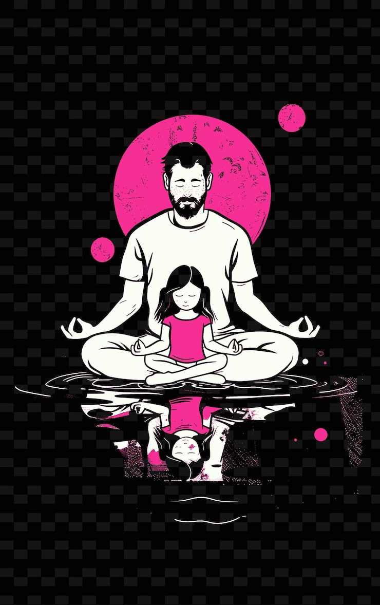 PSD padre e hija meditando juntos en un ambiente pacífico png ilustración diseños de obras de arte