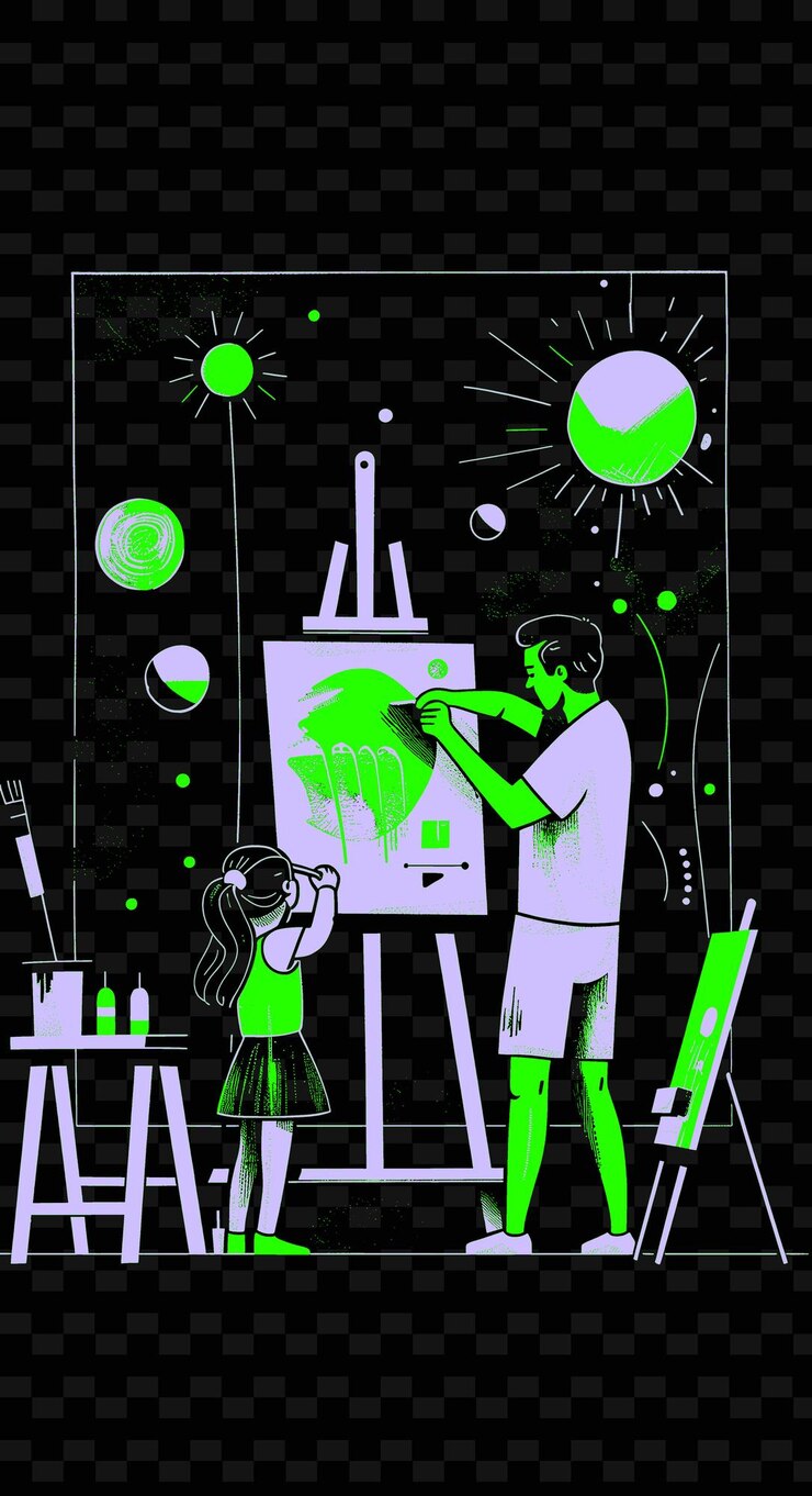 PSD padre e hija pintando juntos en un estudio de arte abstr png ilustración diseños de obras de arte