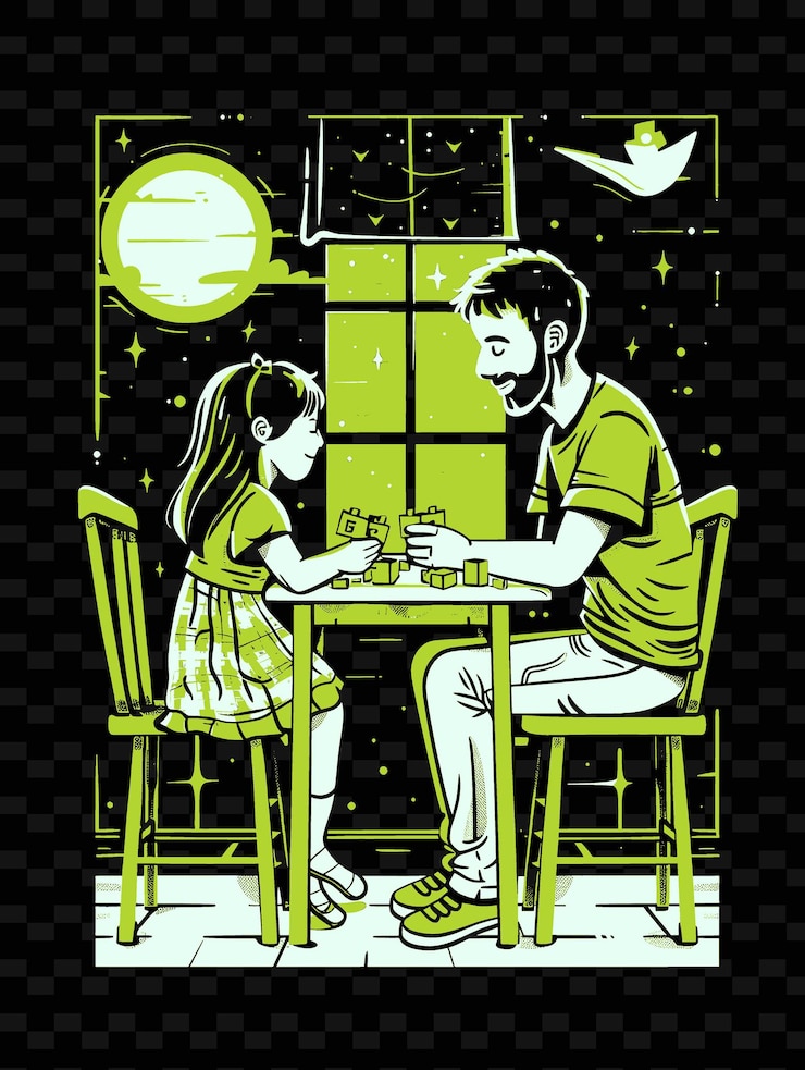 PSD padre e hija teniendo una noche de juegos juntos coloroso po png ilustración diseños de obras de arte