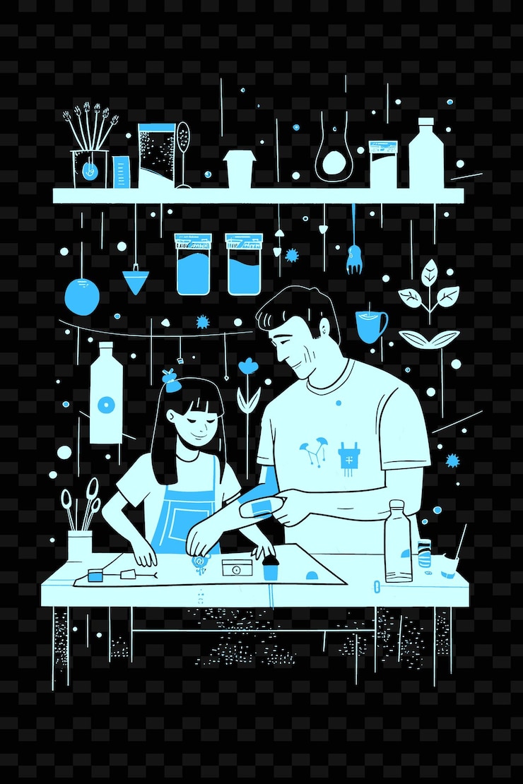 PSD padre e hija teniendo un proyecto de diy juntos en una obra png ilustración de obras de arte diseños