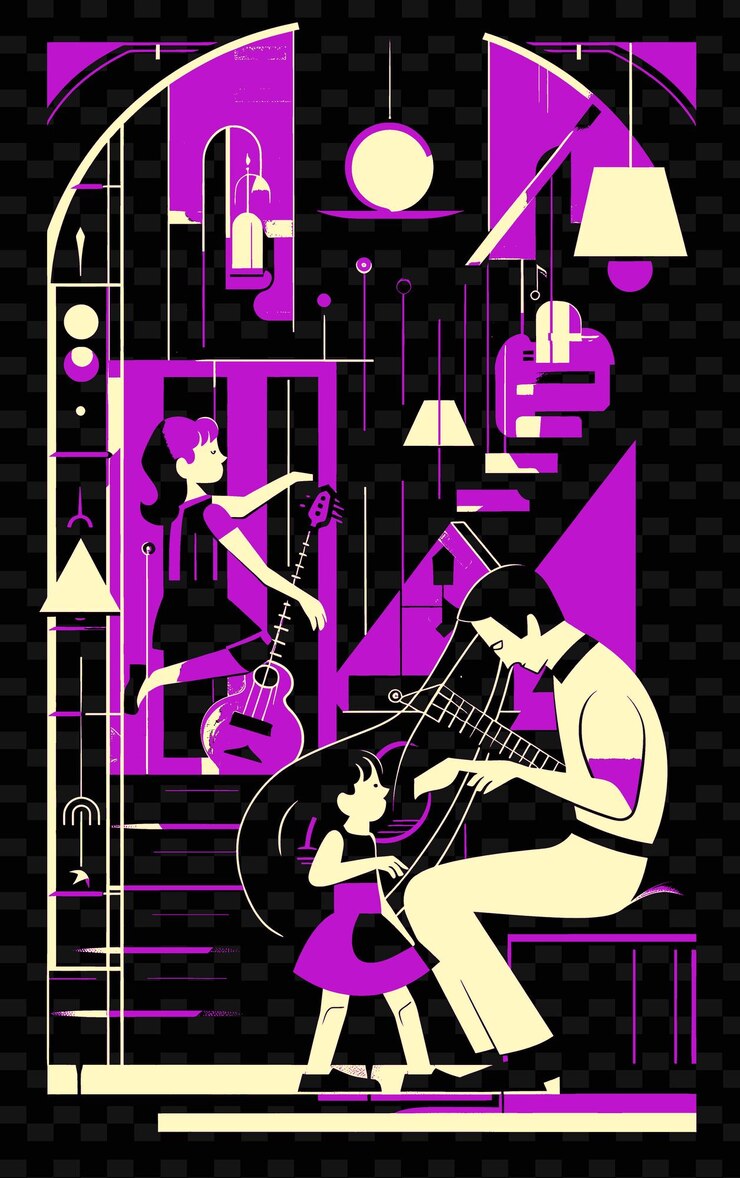 PSD padre e hija tocando música juntos en una sala de música una ilustración de png diseños de obras de arte