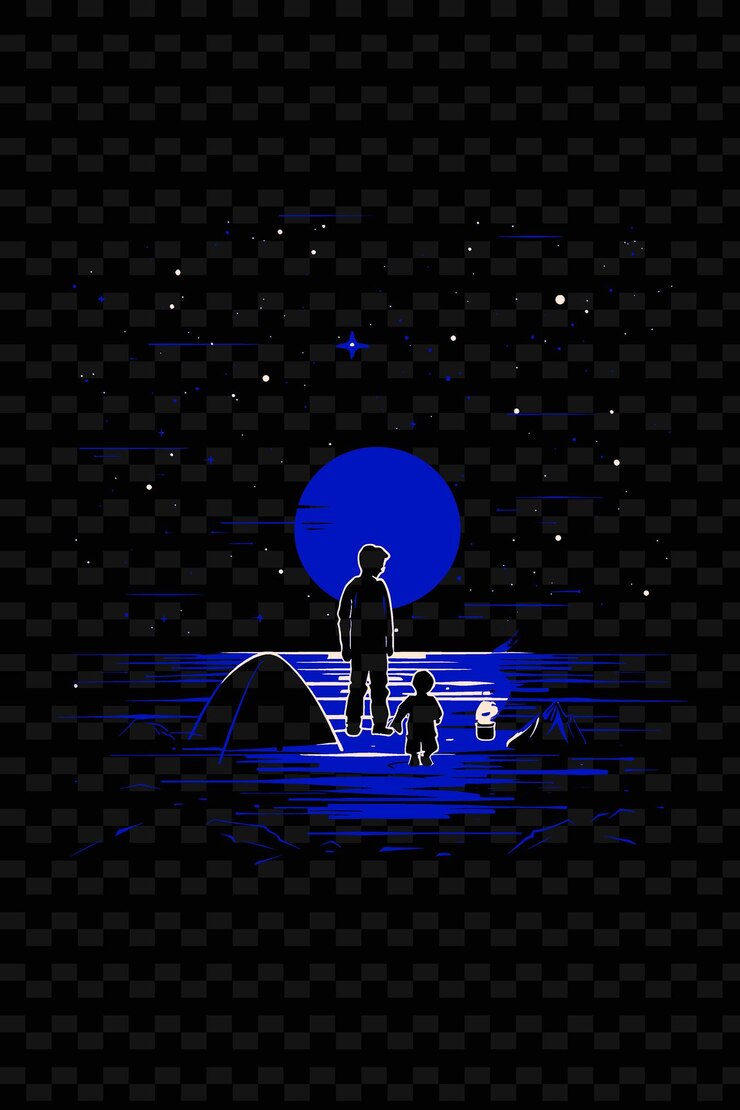 PSD padre e hijo acampando bajo las estrellas póster minimalista d ilustración png diseños de obras de arte