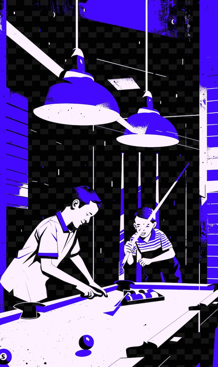 PSD padre e hijo jugando al billar juntos en una sala de juegos ocio png ilustración diseños de obras de arte