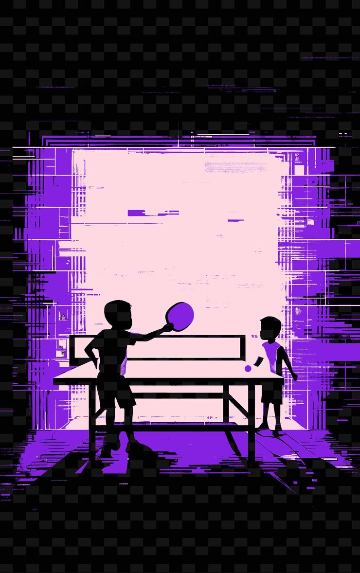 PSD padre e hijo jugando al ping-pong en un sótano con una competencia png ilustración diseños de obras de arte