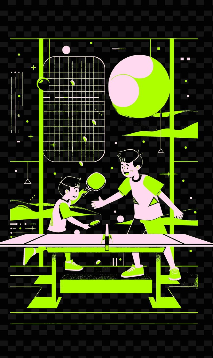 PSD padre e hijo jugando al tenis de mesa juntos en una sala de juegos png ilustración diseños de obras de arte