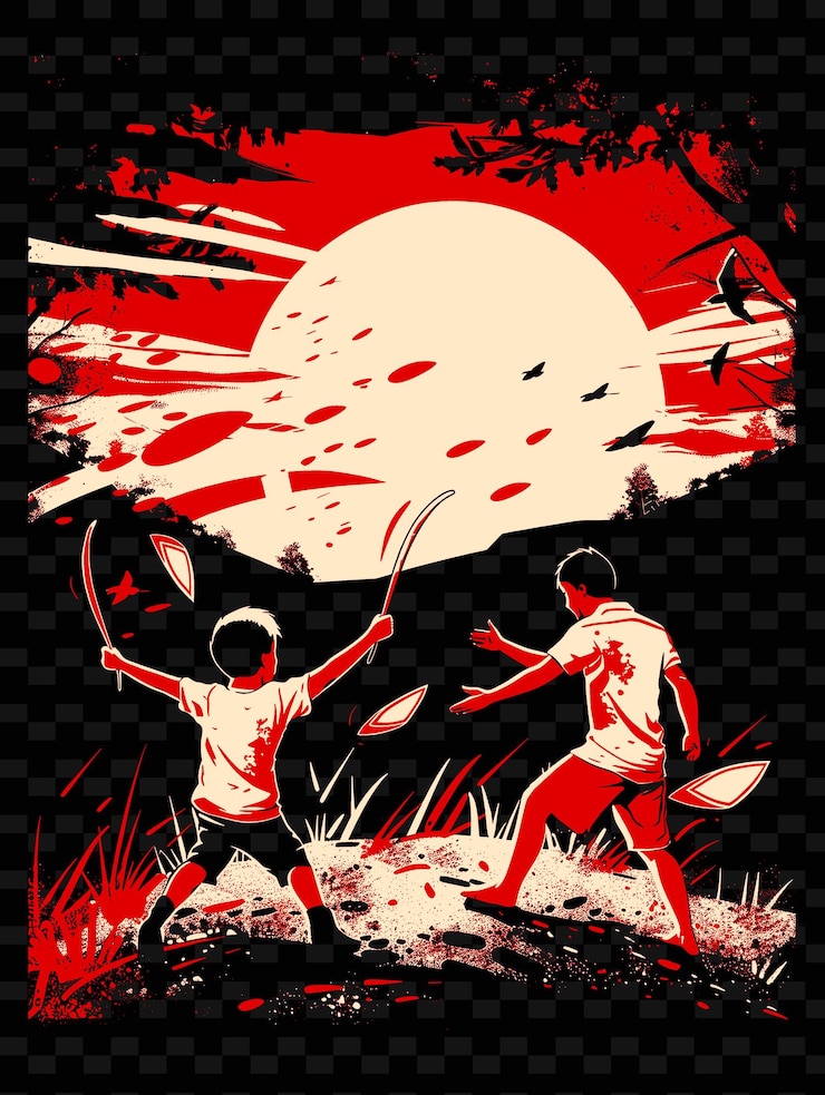 PSD padre e hijo jugando con boomerangs en un campo con un wil png ilustración diseños de obras de arte