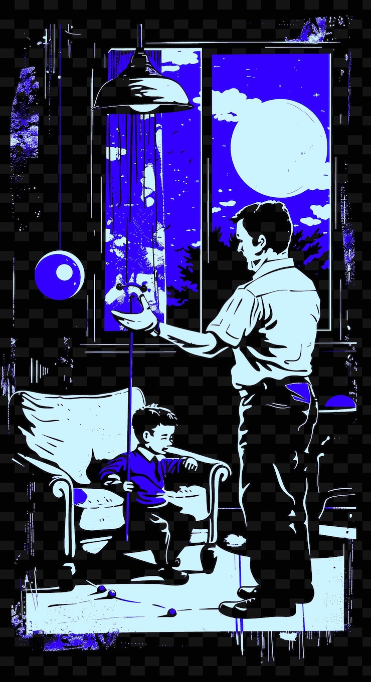 PSD padre e hijo jugando con yo yos en una sala de estar con un n png ilustración diseños de obras de arte