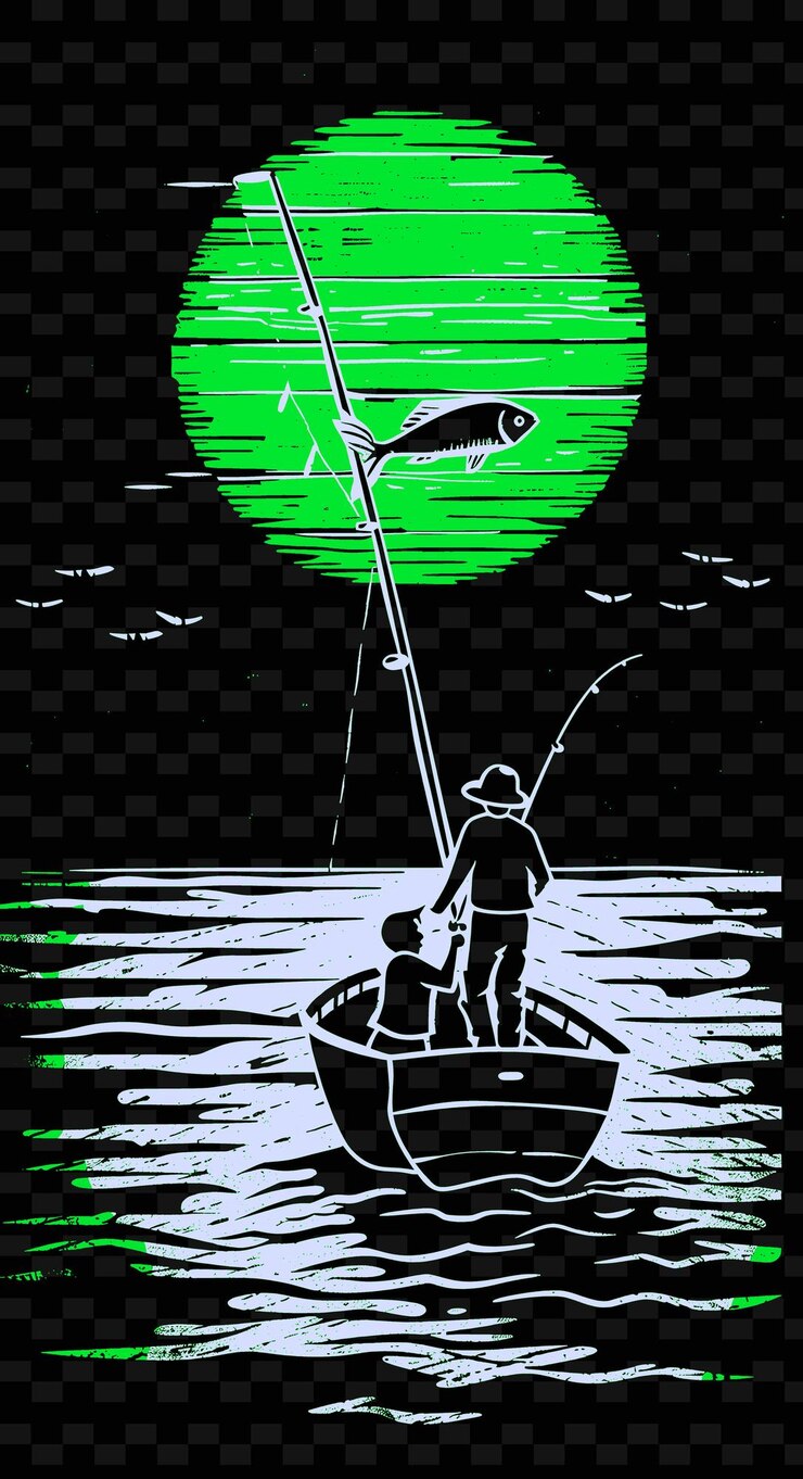 PSD padre e hijo pescando en un barco con una escena náutica poste png ilustración diseños de obras de arte