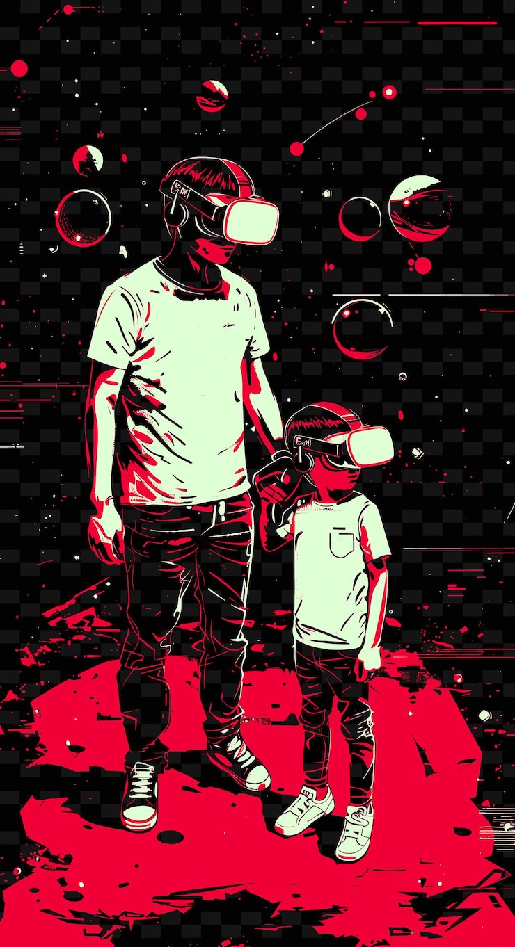 PSD padre e hijo teniendo una sesión de juegos de realidad virtual toget png ilustración diseños de obras de arte
