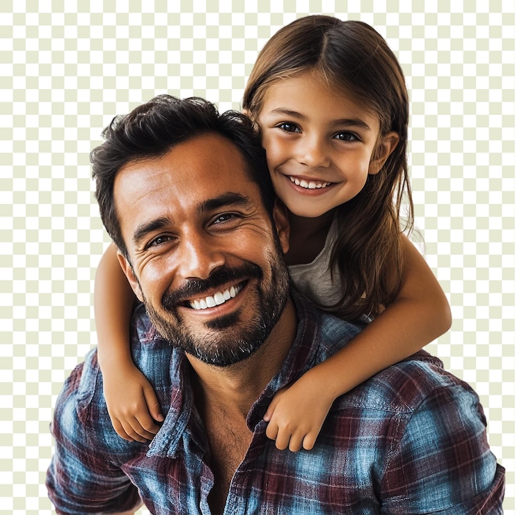 PSD padre y hija felices en un fondo transparente
