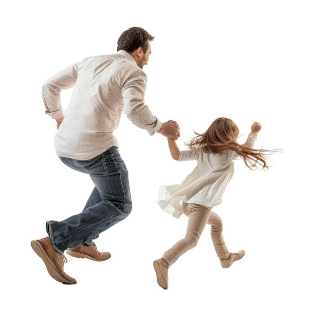 PSD padre y niña corriendo el uno hacia el otro para abrazarse