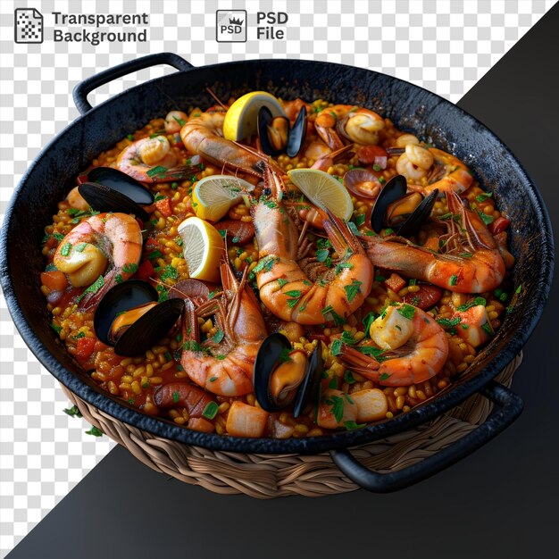 PSD paella de fruits de mer à fond transparent dans une casserole