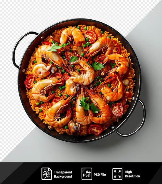 PSD paella de mariscos transparente en la sartén con camarones mockup png psd