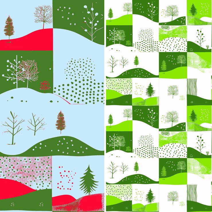 PSD paesaggi invernali rilassanti con silhouette di colline e disegni vettoriali flat la illustration