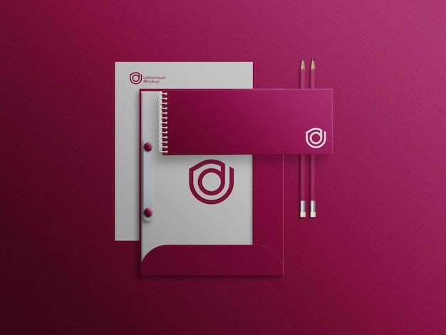 paesaggi notrbook su schedario mockup con carta intestata