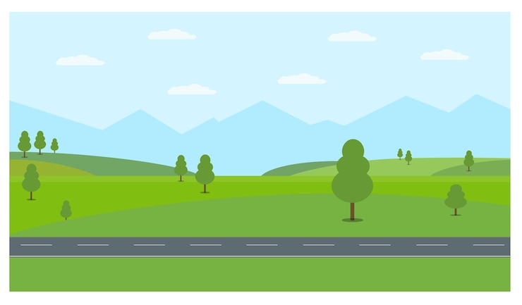 PSD paesaggio personalizzabile vector road green field amp montagne per blog di viaggio game design