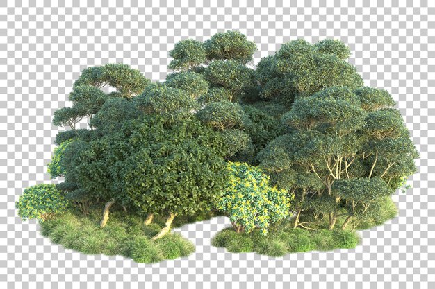 Paesaggio verde isolato su sfondo trasparente 3d rendering illustrazione