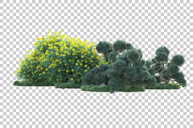 Paesaggio verde isolato su sfondo trasparente 3d rendering illustrazione