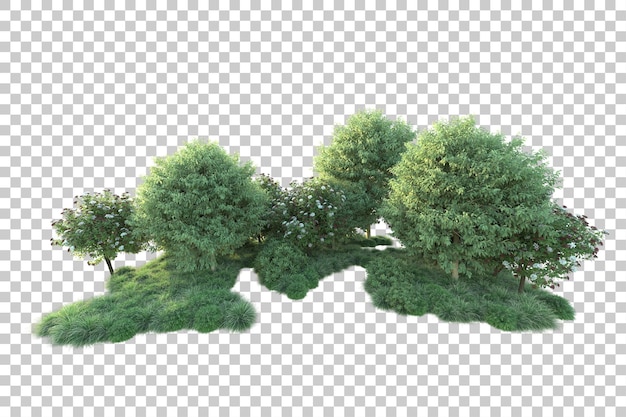 Paesaggio verde isolato su sfondo trasparente illustrazione del rendering 3d