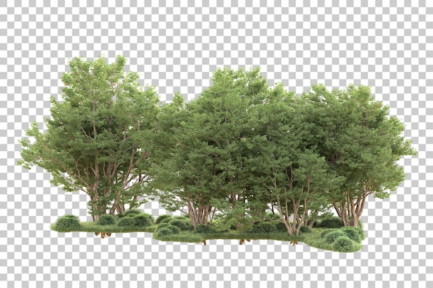 Paesaggio verde isolato su sfondo trasparente illustrazione del rendering 3d