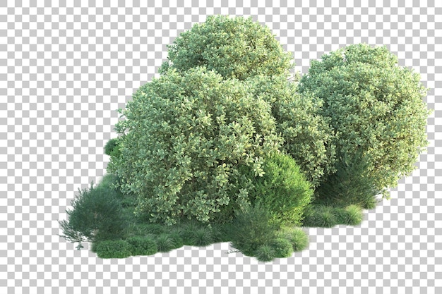 Paesaggio verde isolato su uno sfondo trasparente illustrazione di rendering 3D