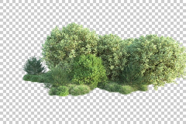 Paesaggio verde isolato su uno sfondo trasparente illustrazione di rendering 3D