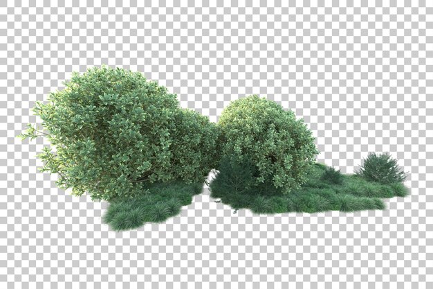 Paesaggio verde isolato su uno sfondo trasparente illustrazione di rendering 3D