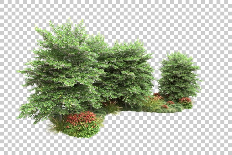 Paesaggio verde isolato su uno sfondo trasparente illustrazione di rendering 3D