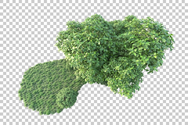 Paesaggio verde isolato su uno sfondo trasparente illustrazione di rendering 3D