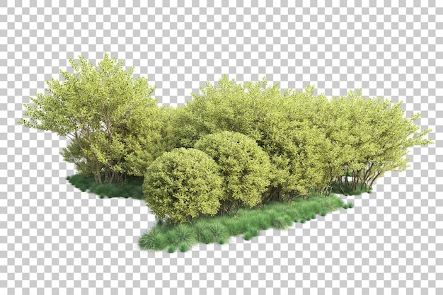Paesaggio verde isolato su uno sfondo trasparente illustrazione di rendering 3D