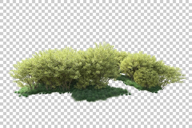 Paesaggio verde isolato su uno sfondo trasparente illustrazione di rendering 3D