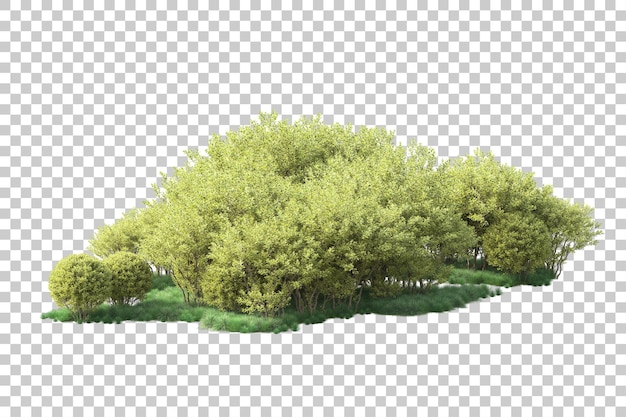Paesaggio verde isolato su uno sfondo trasparente illustrazione di rendering 3D