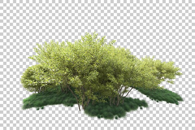 Paesaggio verde isolato su uno sfondo trasparente illustrazione di rendering 3D
