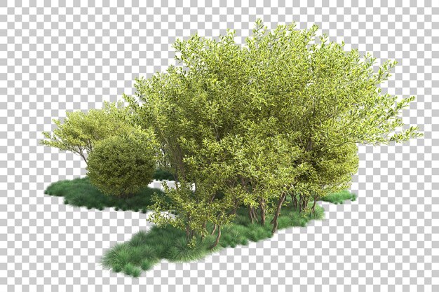 Paesaggio verde isolato su uno sfondo trasparente illustrazione di rendering 3D