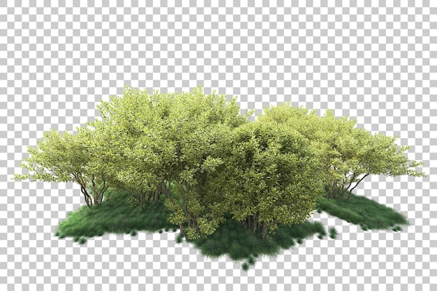 Paesaggio verde isolato su uno sfondo trasparente illustrazione di rendering 3D