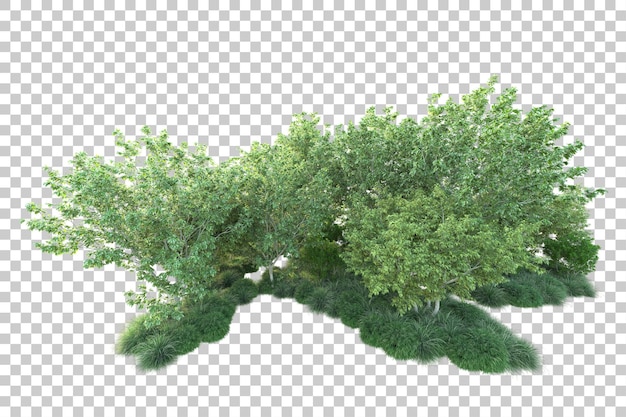 Paesaggio verde isolato su uno sfondo trasparente illustrazione di rendering 3D