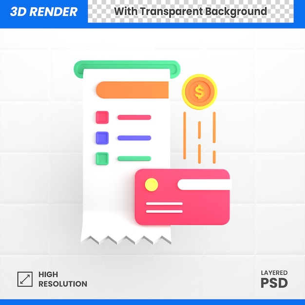 PSD pagamento de conta de transação 3d com ilustração do ícone do cartão de crédito