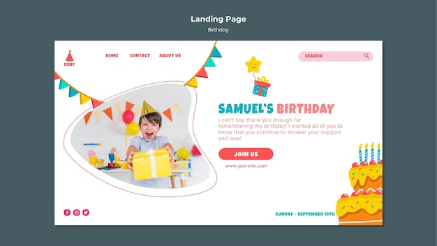 PSD page de destination de l'anniversaire de l'enfant