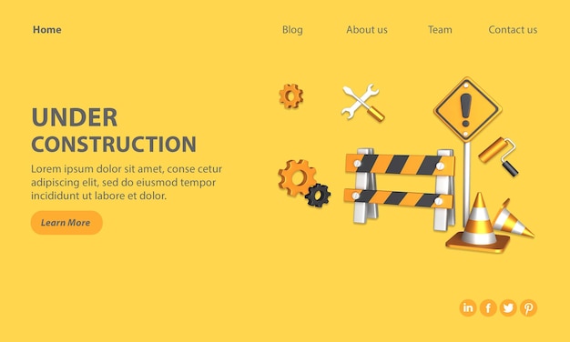 Page de destination en construction avec illustration 3d