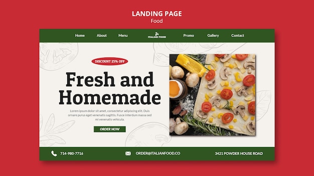 PSD page de destination de la cuisine italienne faite maison