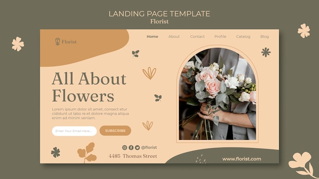 PSD page de destination du bouquet de fleurs