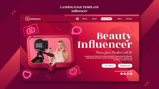 PSD page de destination du concept d'influenceur