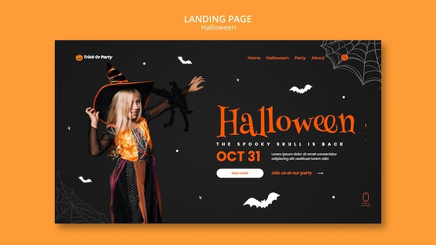 PSD page de destination du crâne effrayant d'halloween